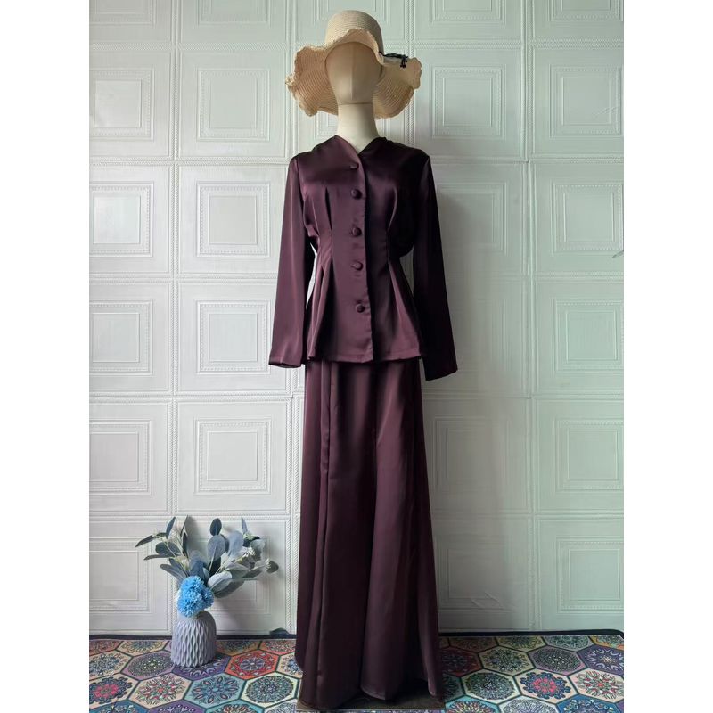 

Мода Новое поступление Ретро Однотонный Топ с длинными рукавами и Юбка Элегантность Элегантный Наряд Комплект Топ и Юбка Dark brown S