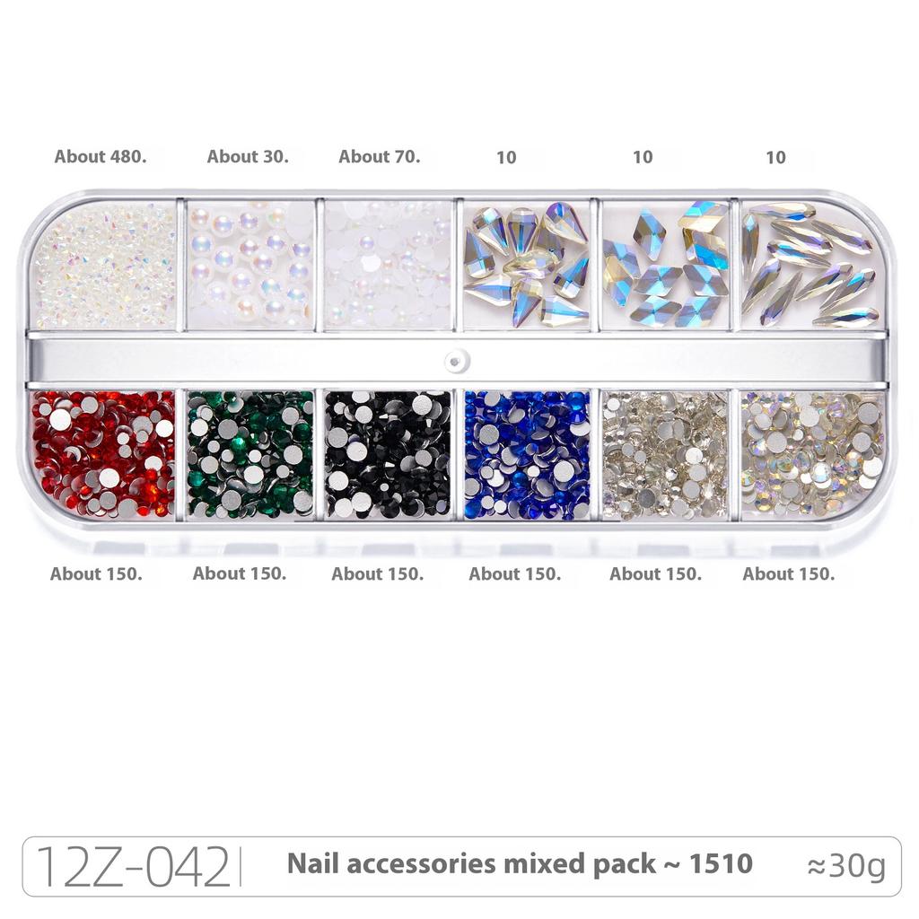 Broca para Nail Art 12 Compartimentos Strass Fundo Plano Broca Formato Especial Unha Vidro AB Aurora Transparente Broca Unha Conjunto de Joias para Nail Art