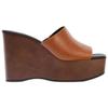 Zara Fashion Slip-On High Heel Leather Square Toe Wedge Sandals Women Sandals Brown 1319610105