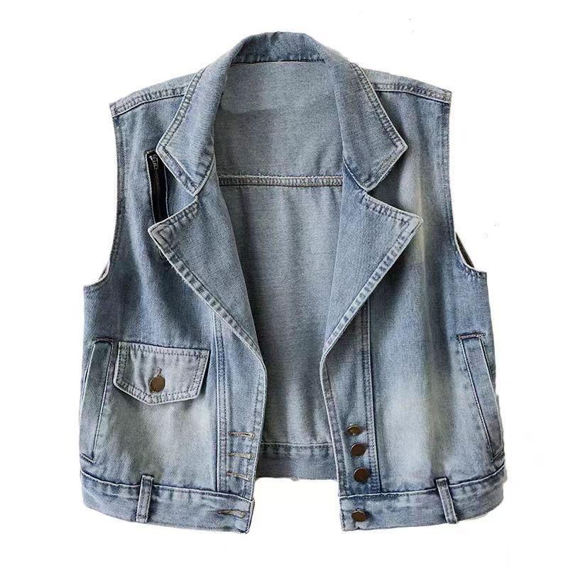 

Жилет для женщин Хлопковые топы без рукавов Джинсовый жилет Оверсайз Повседневный джинсовый жилет M