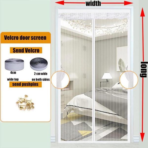 Heavy Duty Magnetic Screen Door Mesh Curtain Mosquito Net Bug Hands Free Partition Mute Striped Door Curtain Bedroom Ventilation