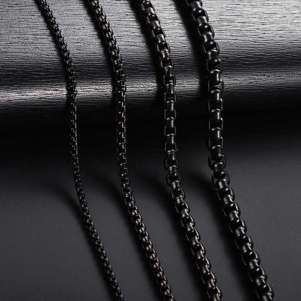 2/3/4/5mm Men's Black Plated Stainless Steel Square Rolo Box Chain Necklace for Women Men Metal Choker Jewelry Gift Accessories