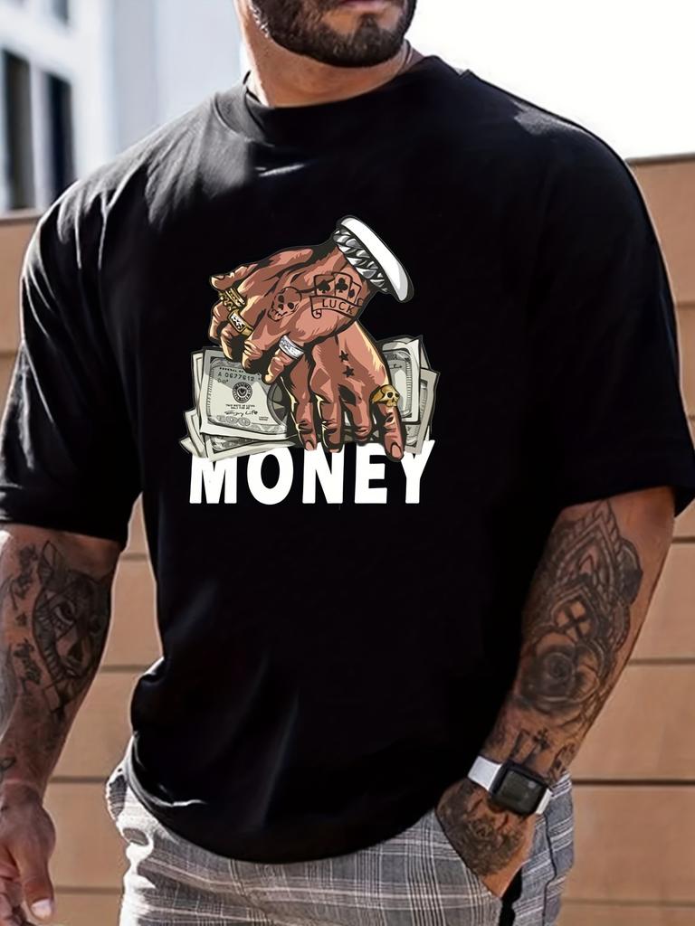 Money & Hands T-Shirt Versatile O-Neck Stylish Tops Streetwear Casual Vintage 100% Cotton Summer Harajuku Oversized Unisex Tees