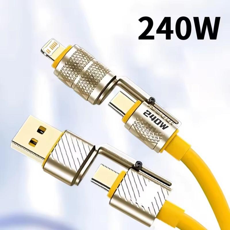 240W 4-in-1 Fast Charging Data Cable Type-C To Type-C Zinc Alloy Cable For iPhone15 Samsung Huawei Xiaomi