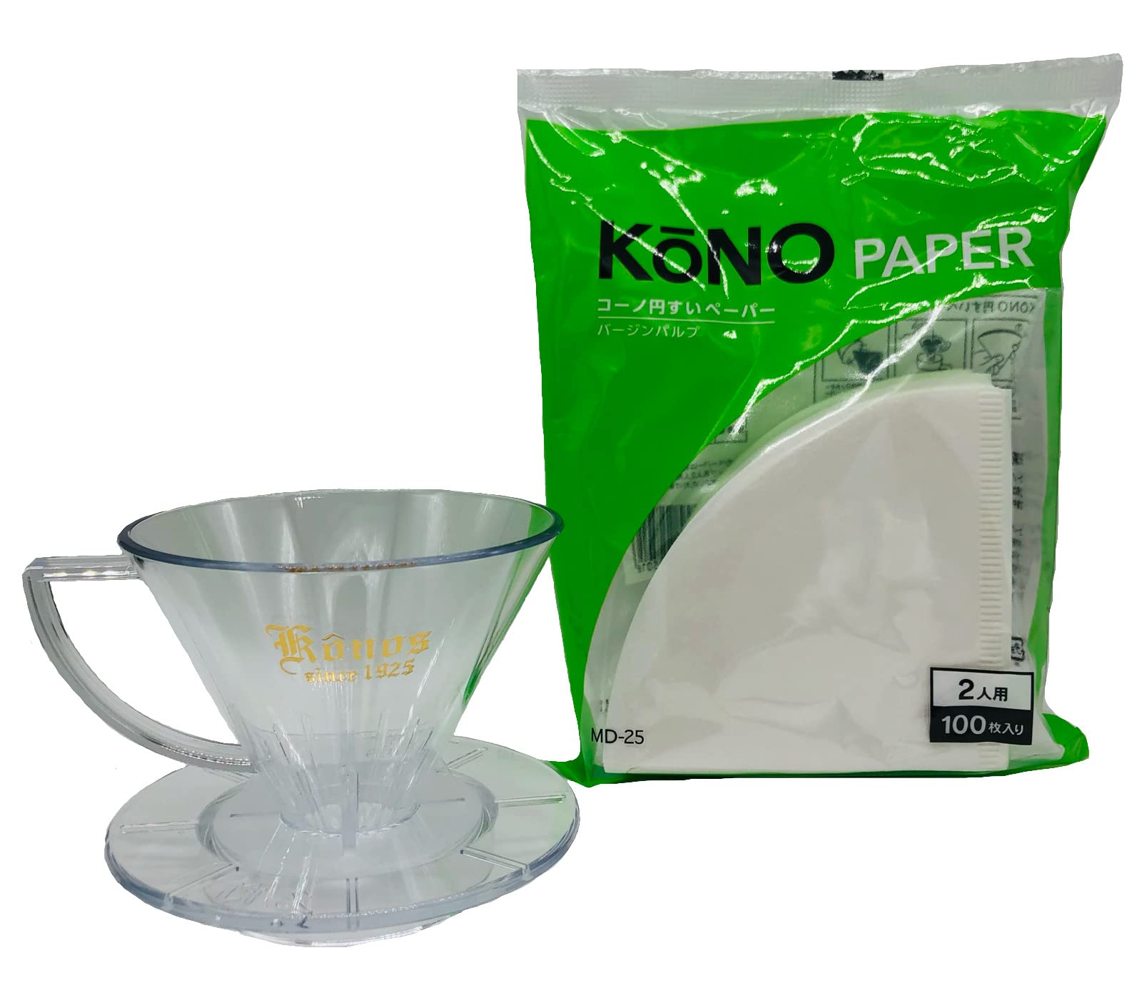 

[Set] MDK-21 Meimon Filter (for 2 people) & MD-25 Conical Paper (for 2 people), White, 100 sheets, Kono