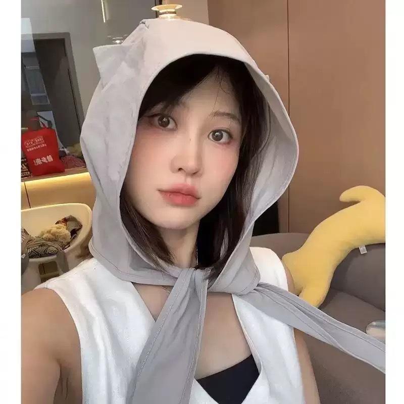 Little Devil Lace-up Quick-Drying Sun Protection Sun Hat Thin Ear Protection Turban Hat Student Cute Cat Ears Bucket Hat