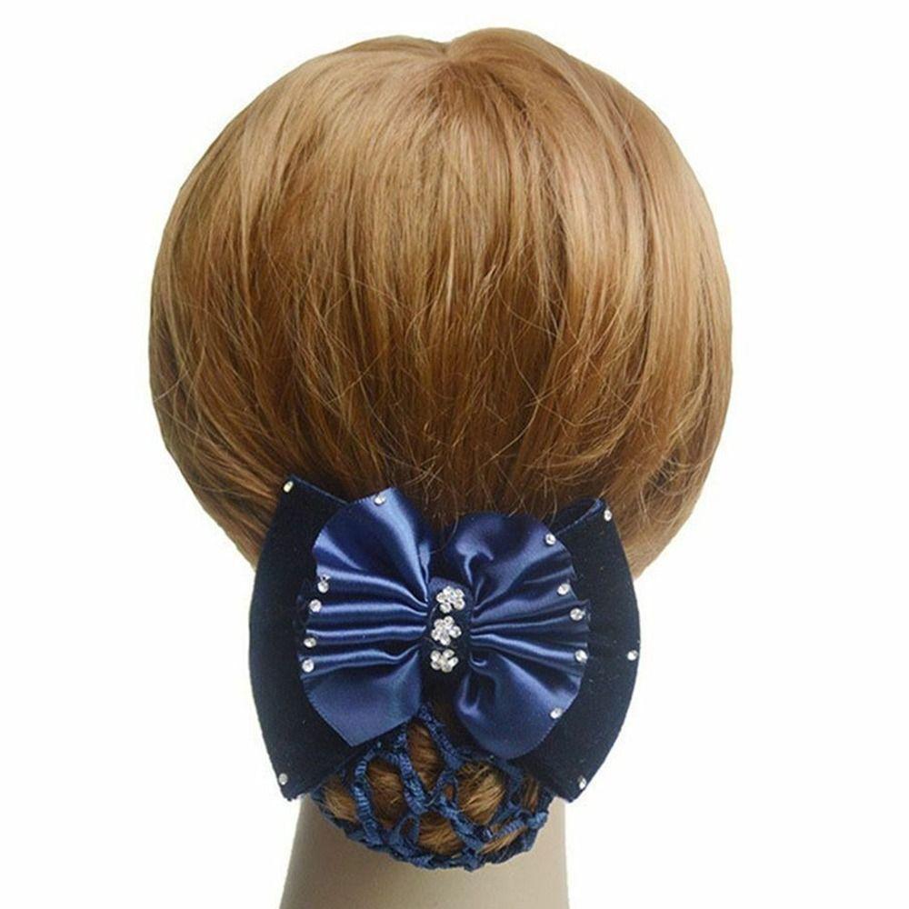 1Pcs Satin Bow Net Bun Hair Cover Bowknot Elastic Hairnet Nurse Stewardess Bun Snood for Women