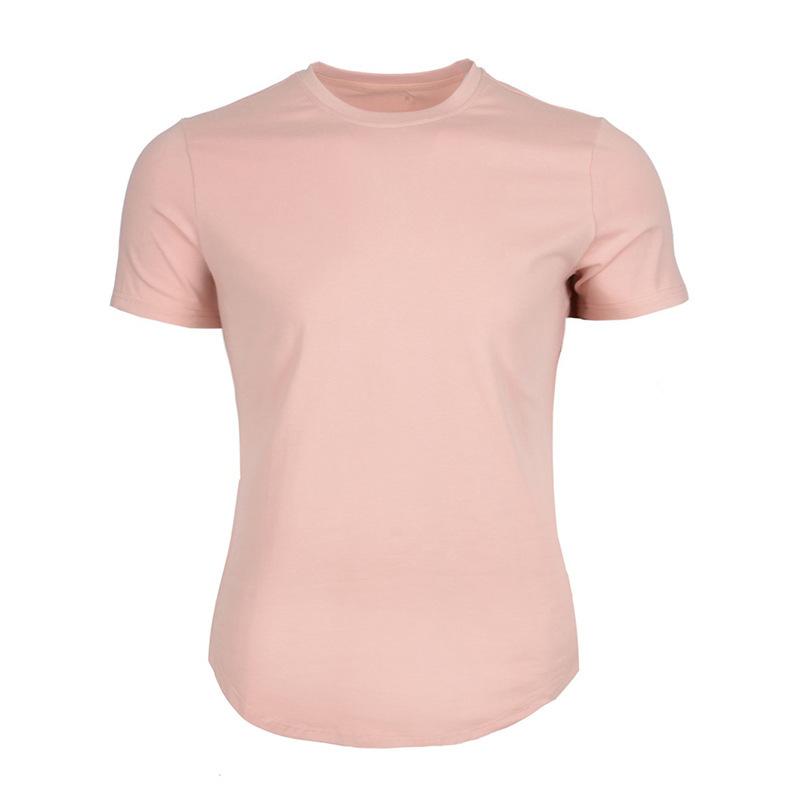 Men's Red Curved Hem Slim Fit T-Shirt Casual Short Sleeve Crew Neck Top