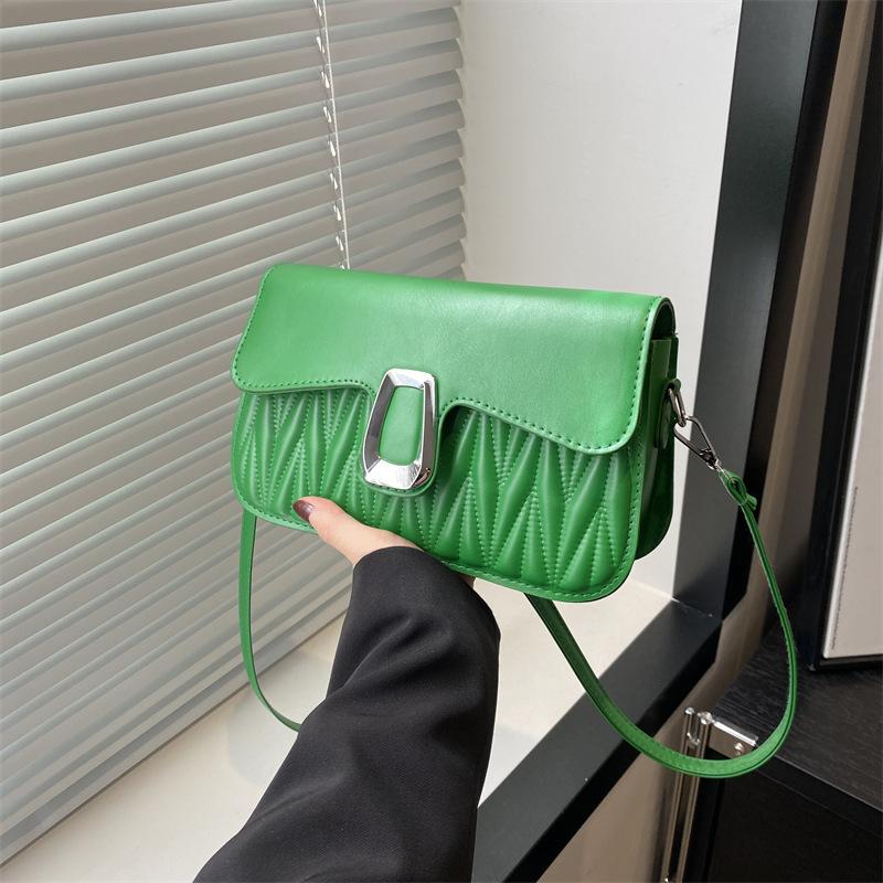 Embroidered Thread Pleated Popular Temperament Women's Bag In Summer New Fashion Simple and Generous Button One Shoulder Crossbody Small Square Bag
