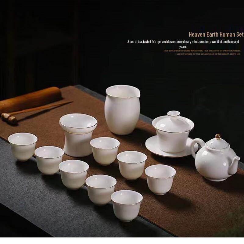 Elegant White Jade Porcelain Tea Set with Gaiwan and Teapot