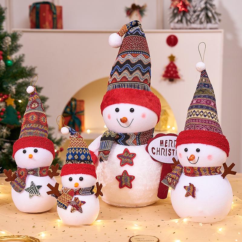 Christmas Snowman Plush Ornaments and Santa Doll Photo Props for Store Displays