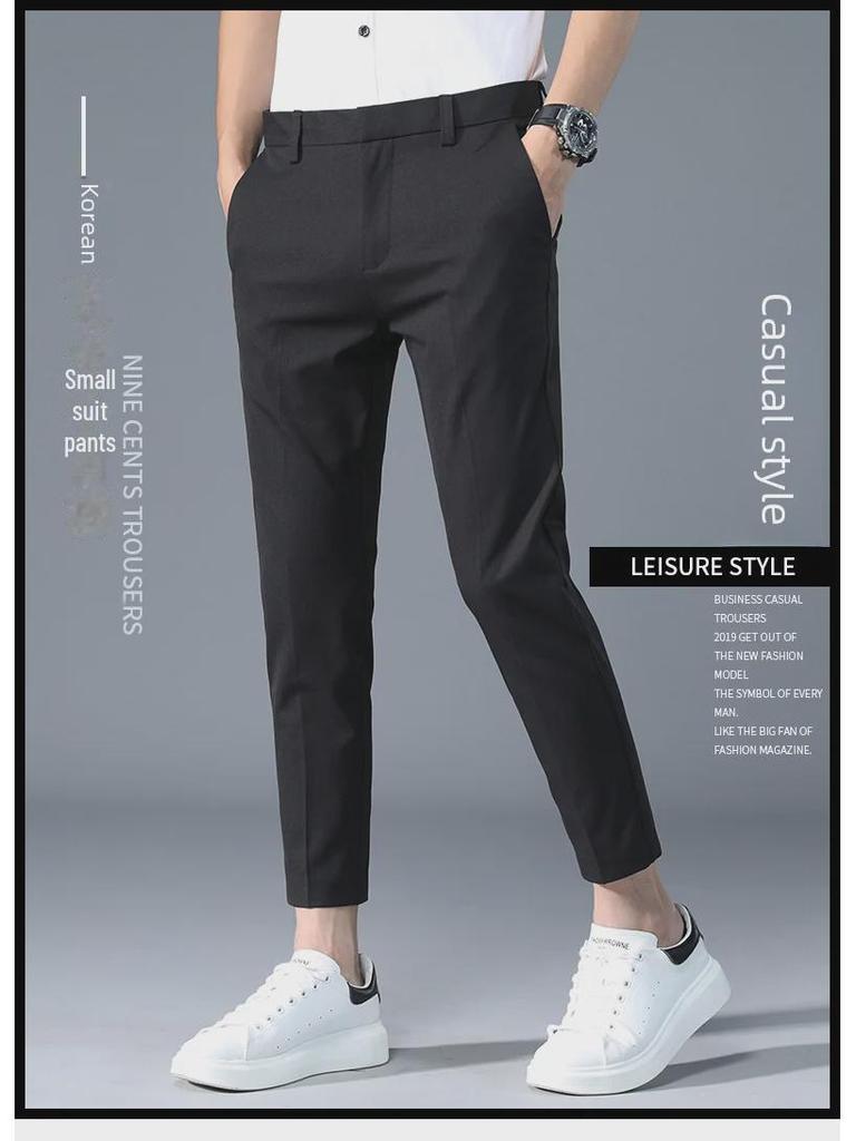 Herren Koreanischer Stil Slim Fit 9-Punkt Eisseide Hose - Weich, Trendig, Leicht Elastisch, Allround-Freizeithose