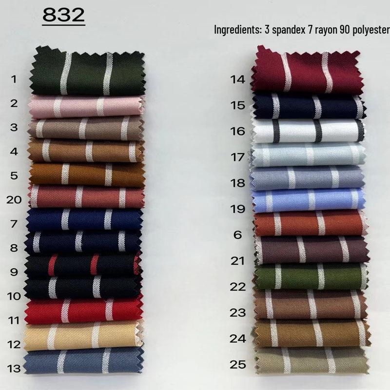 Striped Polyester Rayon Twill Shirt Fabric (1.5-1 Cm Stripes)