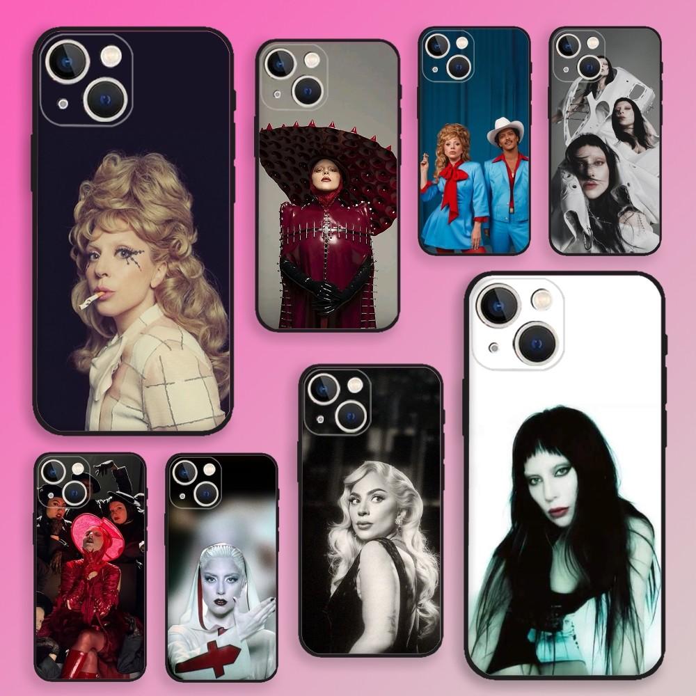 Custodia per Telefono con Album di L-Lady G-Gaga Per iPhone 16,15,14,13,12,11,Plus,Pro Max,XS,X,XR,SE,Mini,8,7 Cover Nera in Morbido Silicone