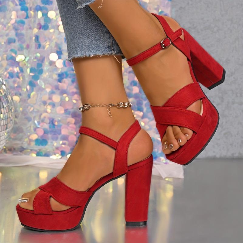 Sandals Plus Size Women's Shoes New Casual Breathable Suede Buckle Bag Heel Versatile Cross Block Heel Kid Heel