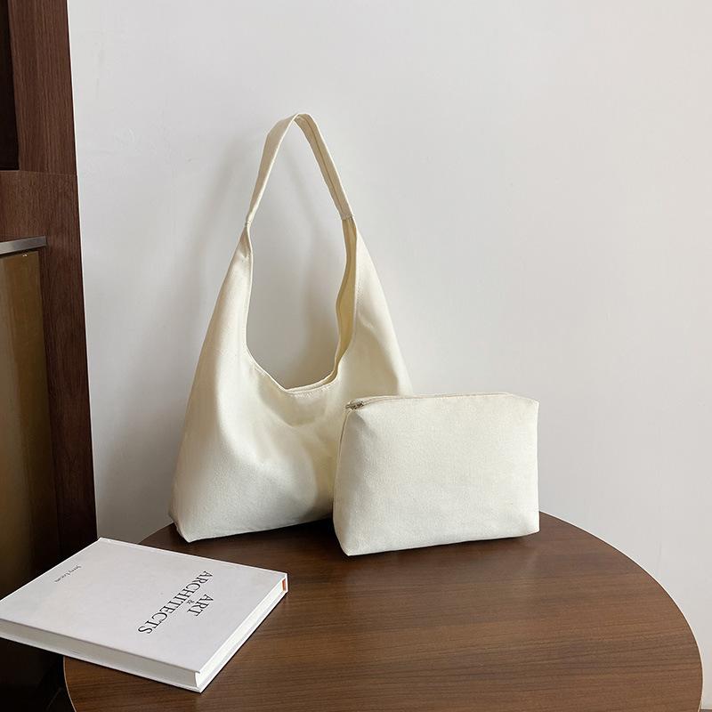 Simple canvas large capacity shoulder women's bag underarm tote bag shopping bag solid color lightweight solid color handbag