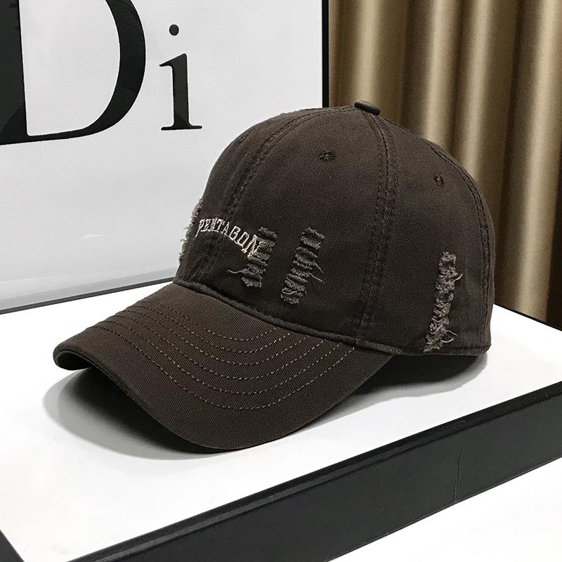 Soft Top Baseball Cap Men's and Women's Face Small Hole Hat Autumn Retro Black  Curved Brim Dome Cap
