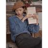 Blue Women's Wool Pullover Sweater - Soft, Comfortable, Lazy Style with Hemp Twist Collar