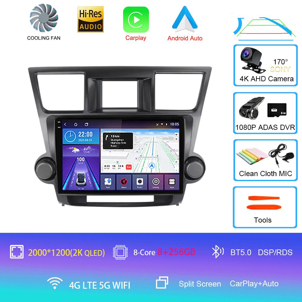 Android 14 Car Radio For Toyota Highlander 2 XU40 2007 - 2013 Multimedia Video Player Navigation GPS Carplay Android Auto 5G WIF