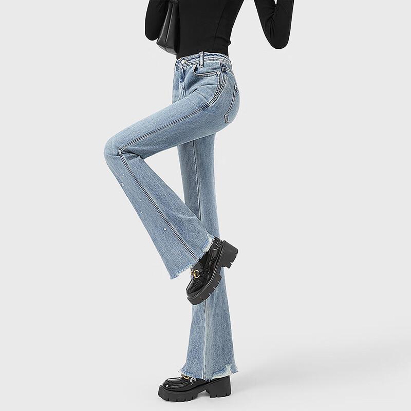 Ta Chi Damen Strass Raw Hem High-Waist Schlaghose