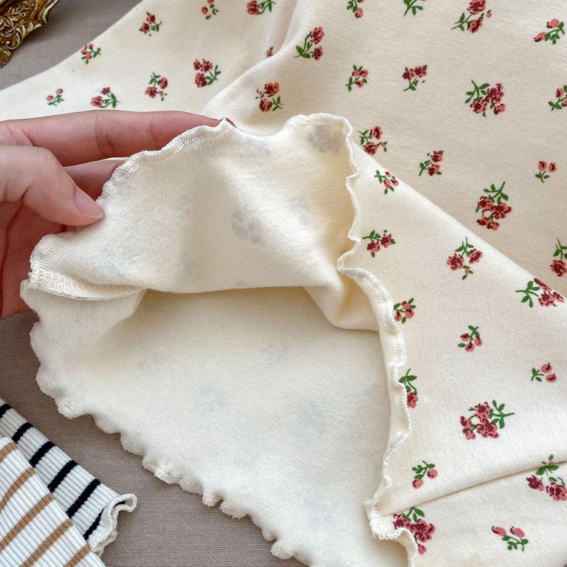 Baby Girl Long Sleeved Top Pleated Printed Cotton T-Shirt Kids Top