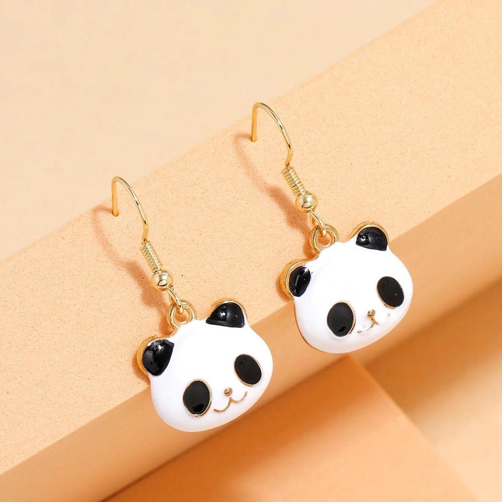 Hot-selling simple jewelry, cute design, panda pendant, earrings, neck chain, dripping oil, sweet necklace set.