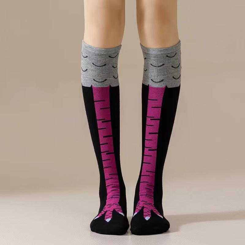 Damen Oberschenkelhohe Strümpfe Hühnerfüße Druck Lange Socken Über Knie Socken Lustige Neuheitssocken Cartoon Tierpfoten Strümpfe