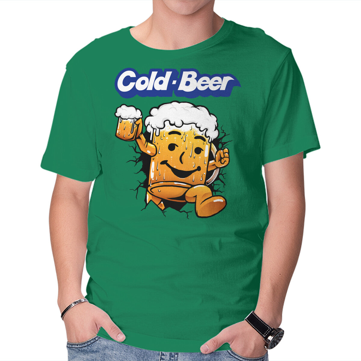 Unisex Crew Neck T-Shirt Cold Beer Graphic Short Sleeve Casual Tee M