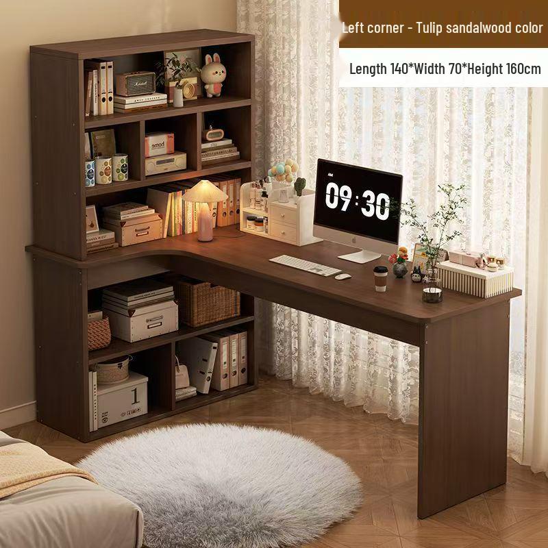 Compact Corner Computer Desk with Integrated Bookshelf & Vanity for Bedroom or Home Office