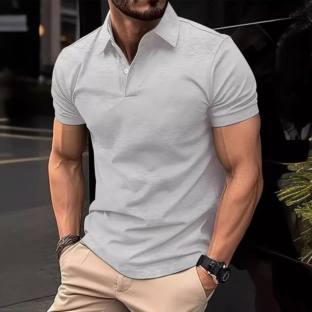 Men's Solid Color Button Short-Sleeve Polo Shirt