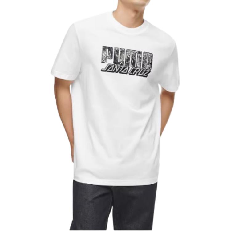 Puma T-shirt da uomo con stampa logo a lettere co-branded X Santa Cruz, girocollo, maniche corte, colore bianco, 532243-02