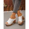 Plus Size Women Summer One Strap Thick Platform Chunky Heel Fish Mouth Slide Sandals Open Toe Height Increasing Beach Outdoor Shoes