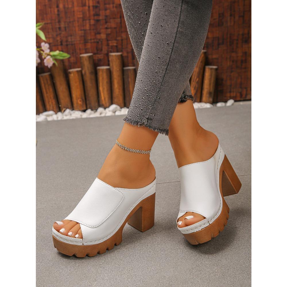 Plus Size Women Summer One Strap Thick Platform Chunky Heel Fish Mouth Slide Sandals Open Toe Height Increasing Beach Outdoor Shoes