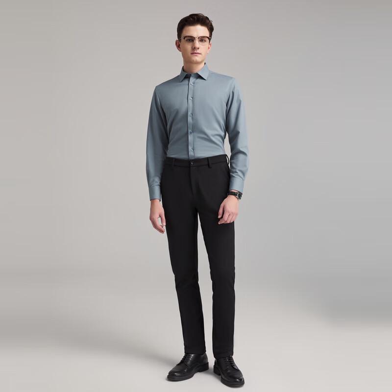 YOUNGOR Men's Winter Business Casual Warm Long-Sleeve Shirt