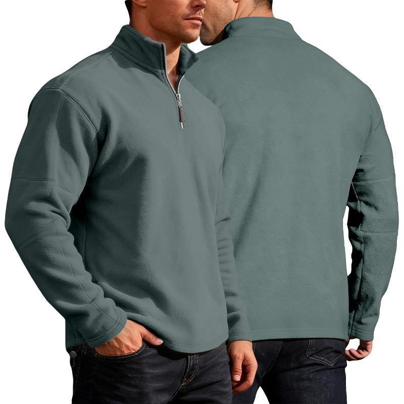 Men Thick Fleece Half Zipper Stand Collar Long Sleeve Loose Casual Pullover Sweatshirt