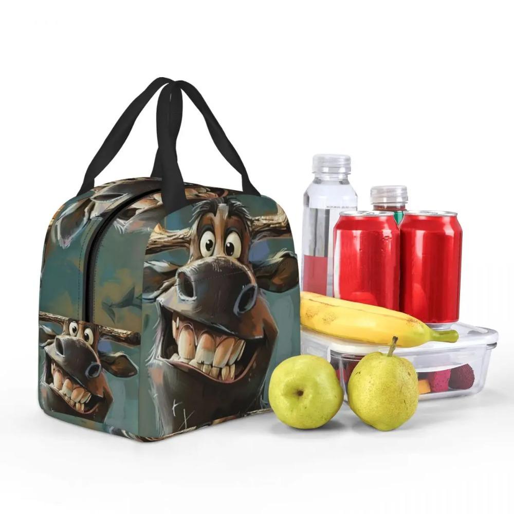 Cartoon Moose Oil Painting Insulated Lunch Bag for Women Kids Portable Food Boxes Thermal Lunch Box Tote