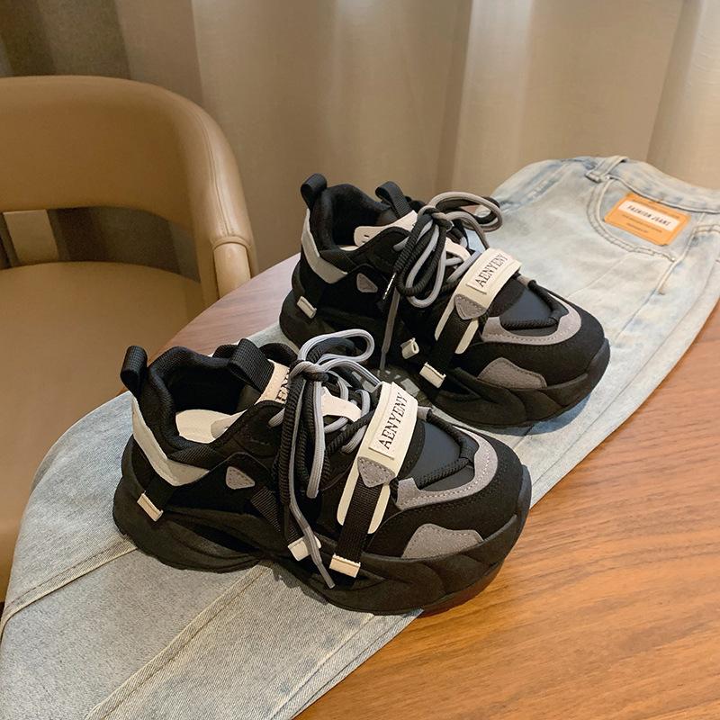 

Autumn Women Shoes Chunky Sneakers Girl Sport Style Platform Shoes Thick-soled Dad Shoes 35 черный серый