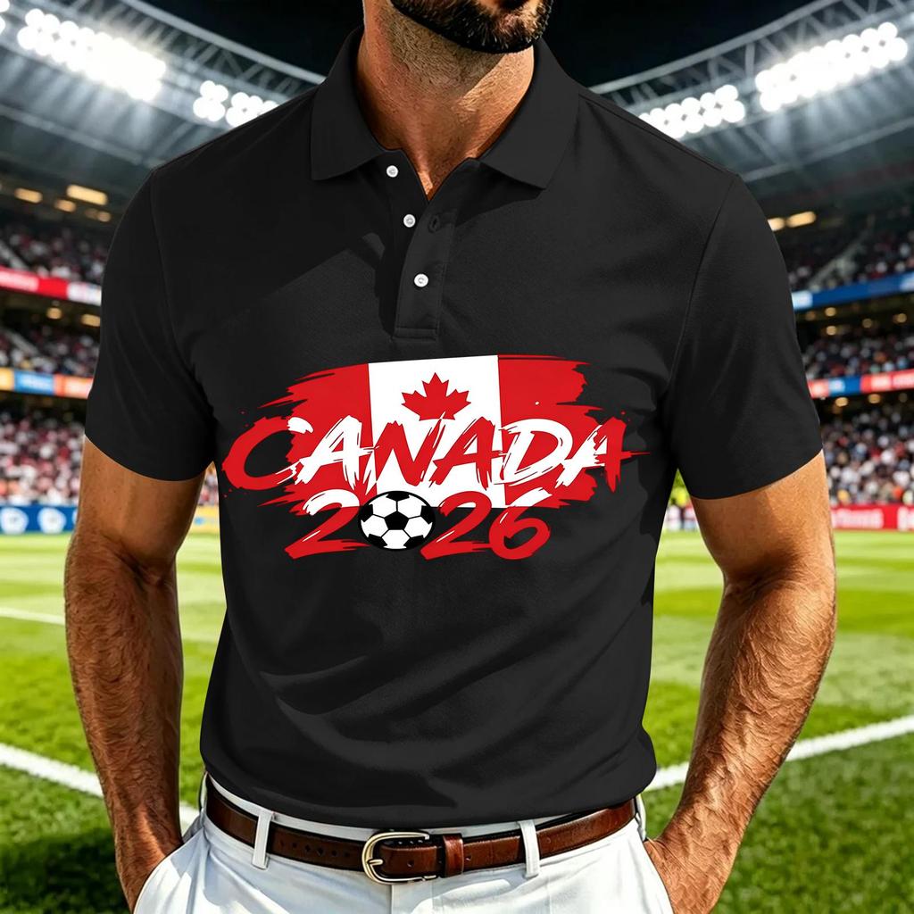 Men's Casual Soccer Print Quick Dry Polo Shirt Lightweight Mesh Breathable Short Sleeve Top for Outdoor Sports and Daily Wear