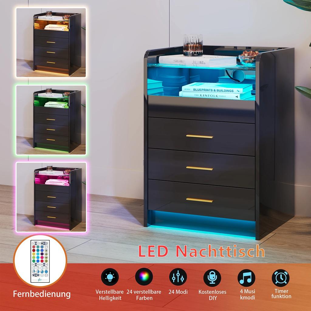 Bedside Coffee Sofa Tea Table Storage Closet Wooden Nightstand Drawers Lamp Charging Bedroom Living Room Display Furniture