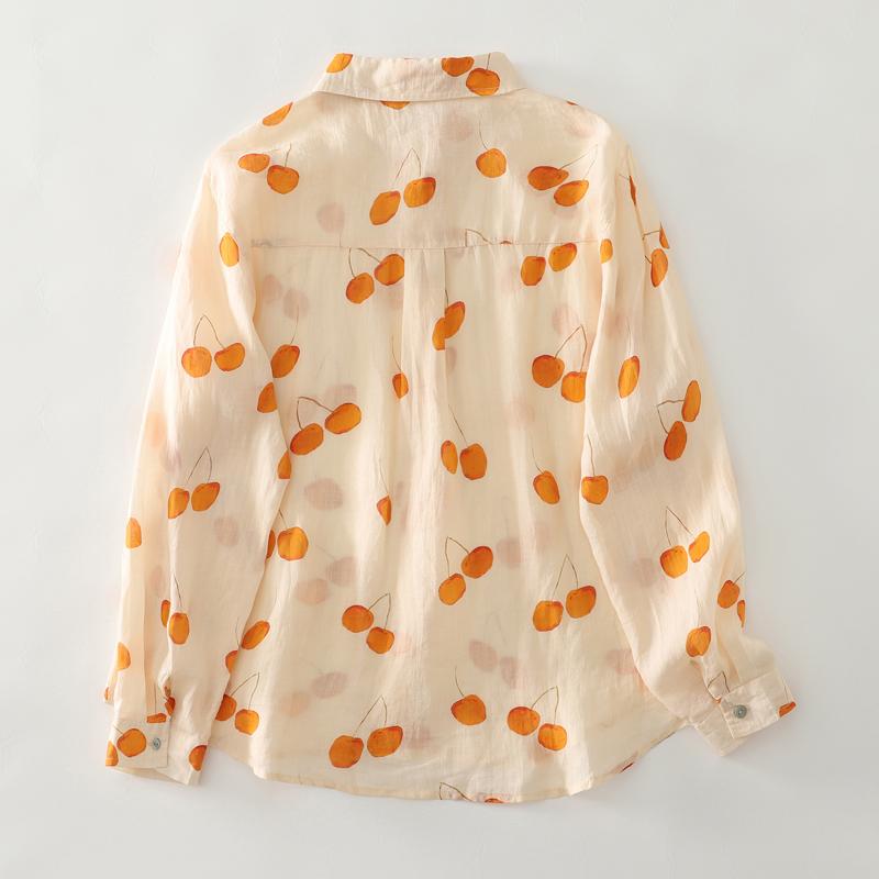 Dimanaf 2025 Casual Blouse Women Long Sleeve Linen Vintage Blouses Shirts Thin Tops Tees Loose Floral Tees