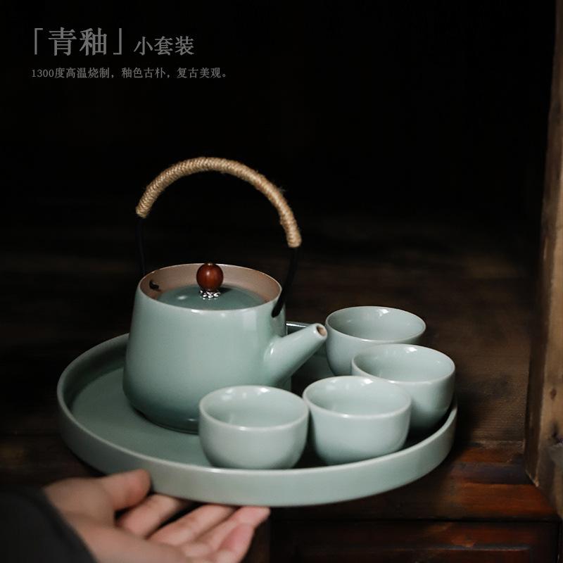 Jianying Chinese-style tea set for home use, modern living room simplicity, one pot and four cups for brewing tea, small ceramic kung fu tea set