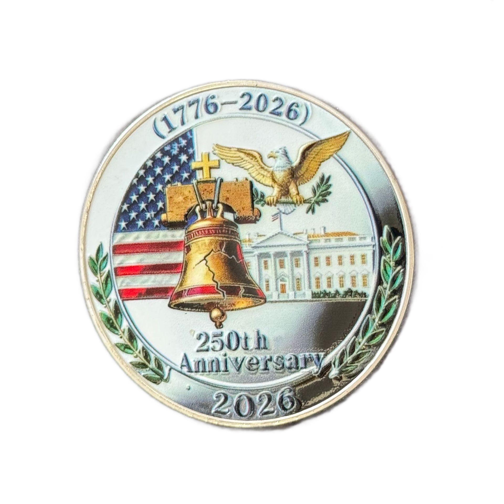 Памятная монета к 250-летию Статуи Свободы с цветной печатью 40*3 mm, 35g серебряный