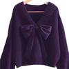 New 2024 Arctic Velvet V-neck Bow Knit Sweater - Soft, Comfortable Acrylic Nylon Top