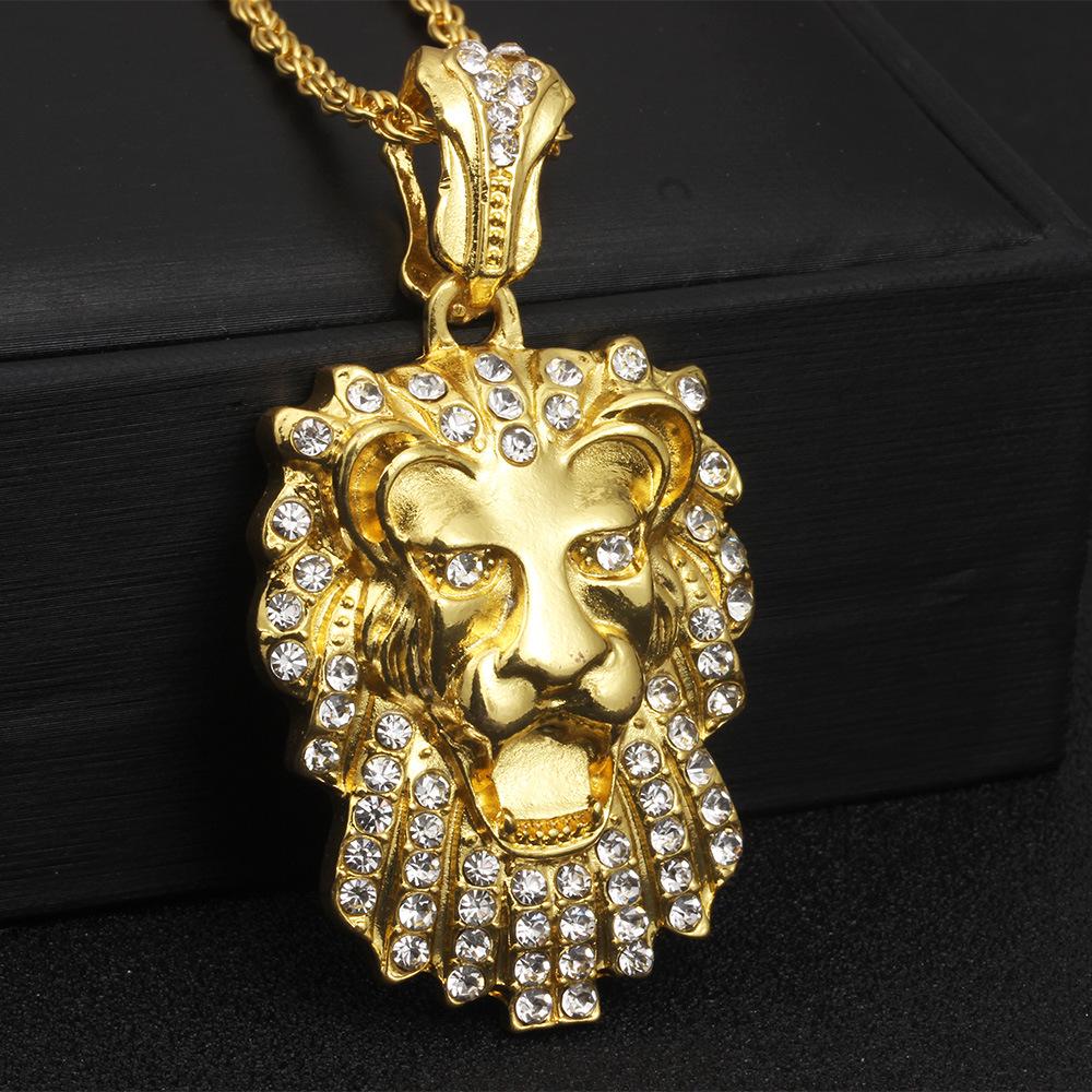 Men Fashion Diamante Lion Head Shape Necklace