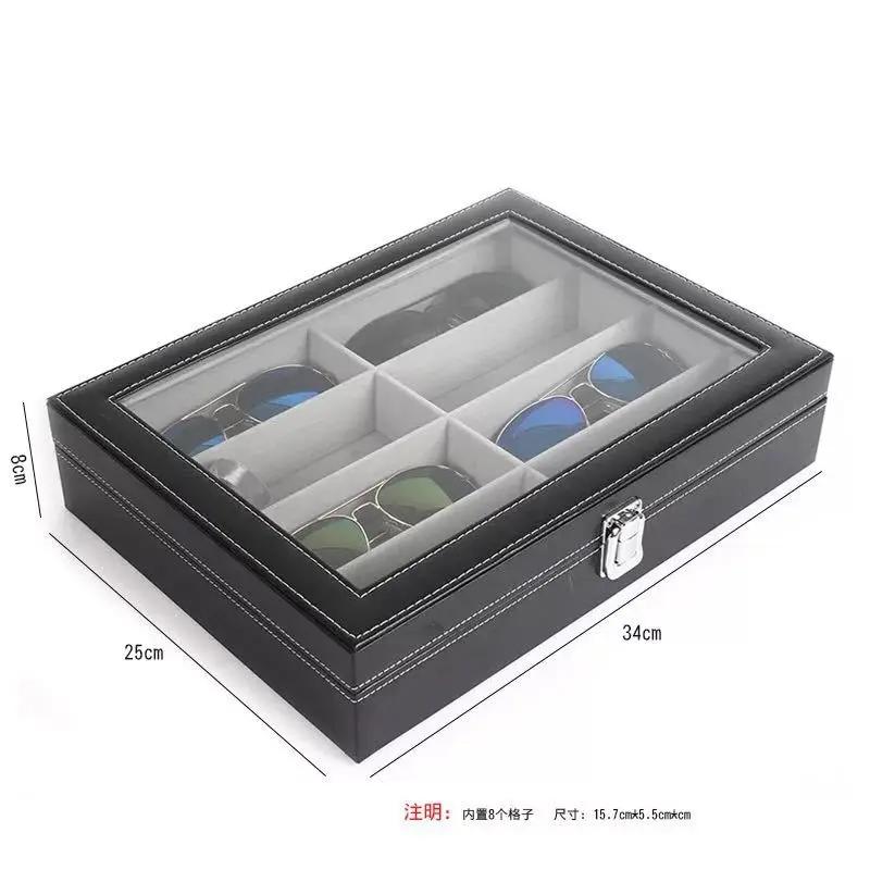 

A Top Quality Fashionable Leather Eyeglass Storage Box High Quality 8 Compartments Sun Glasses Display Case for Wholesale 8-grid eye box Black