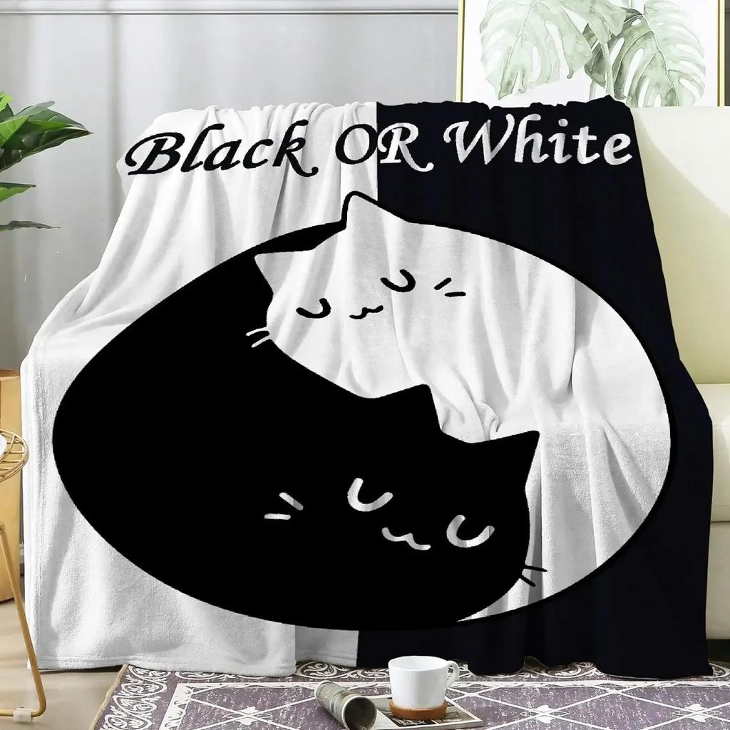 Cute Black Cat with Yellow Eyes Soft Throw Blanket All Season Warm Blankets Lightweight Fuzzy Flannel Throw Blanket for Bed Sofa