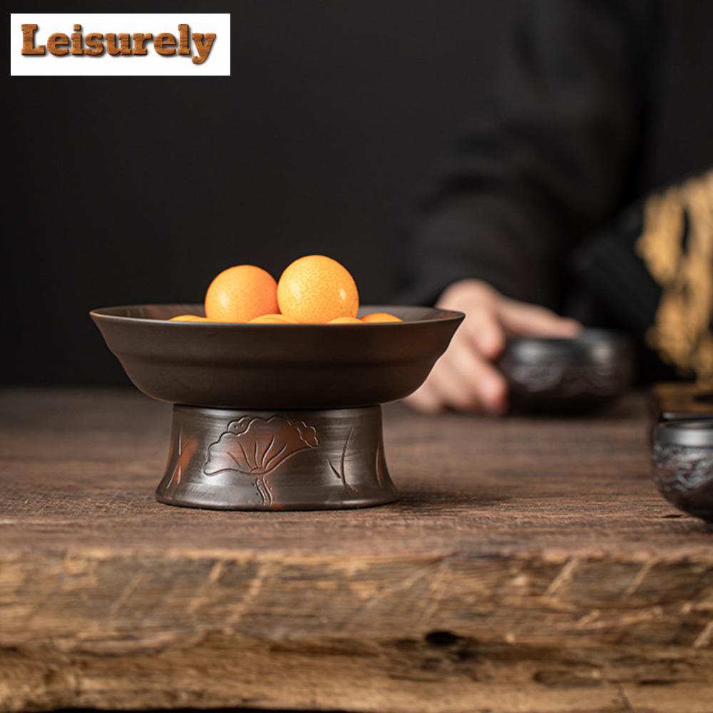 Qingxi Purple Pottery Fruit Plate Drain Water High Foot Fruit Dish Melon Seed Cake Tray Dim Sum Stand Large Buddha Fruit Bowl