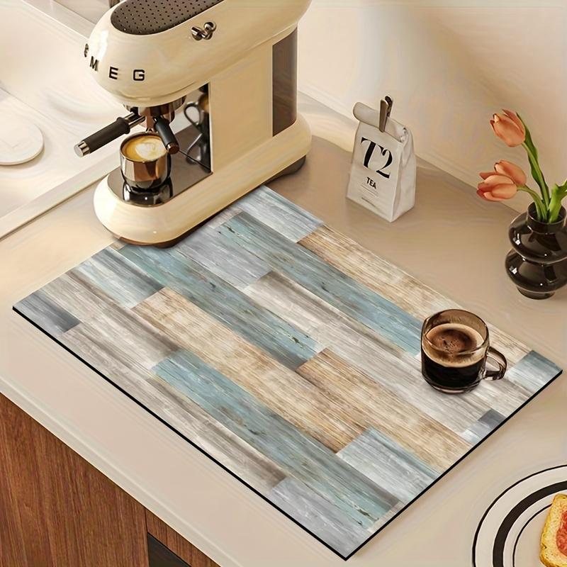 1 Buc. Covoraș de uscare din cauciuc cu lemn Pentru cafenea Restaurant Bucătărie Covor Veselă Durabil Noroi diatomeic Covoraș de masă Covoraș pentru animale de companie Articole de cafea