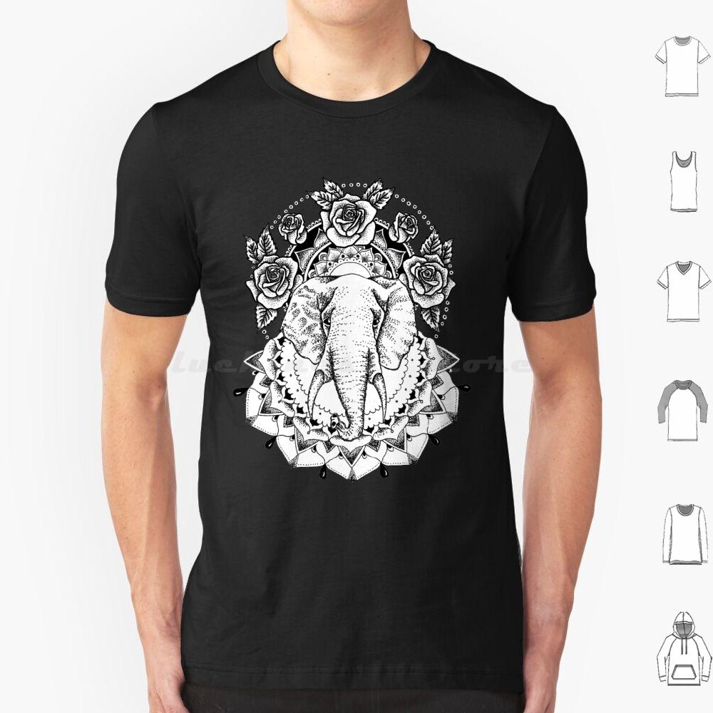 Floral Elephant Mandala T Shirt Men Women Kids Elephant Floral Flowers Roses Mandala Black And White Fine Liner Dot Work S