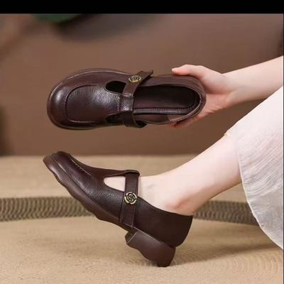 Foreign-style Single Shoes Women's Autumn 2025 New Soft-soled Flat-soled Versatile Shallow Mouth Work Leather Shoes Women's Round Head Shoes